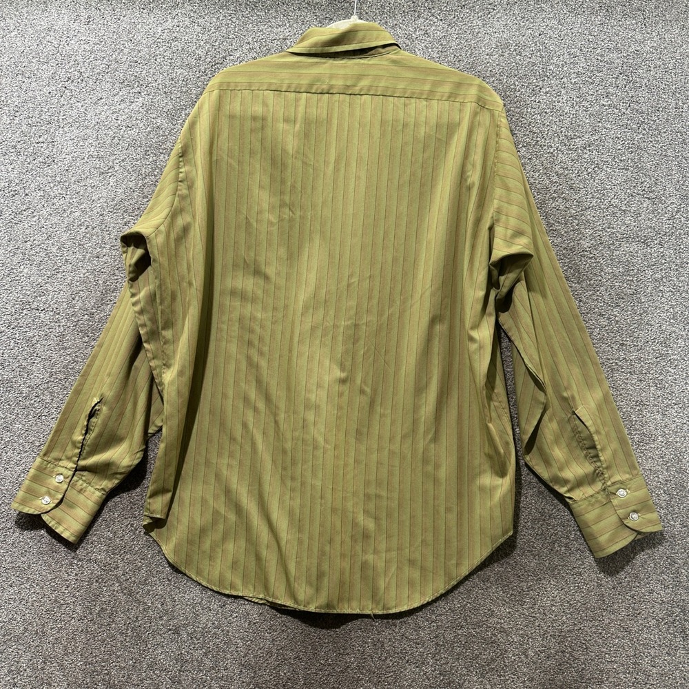 Vintage Arrow Kent Collection Drake II Olive Green Striped Dress Shirt 16.5 35 - Picture 2 of 12